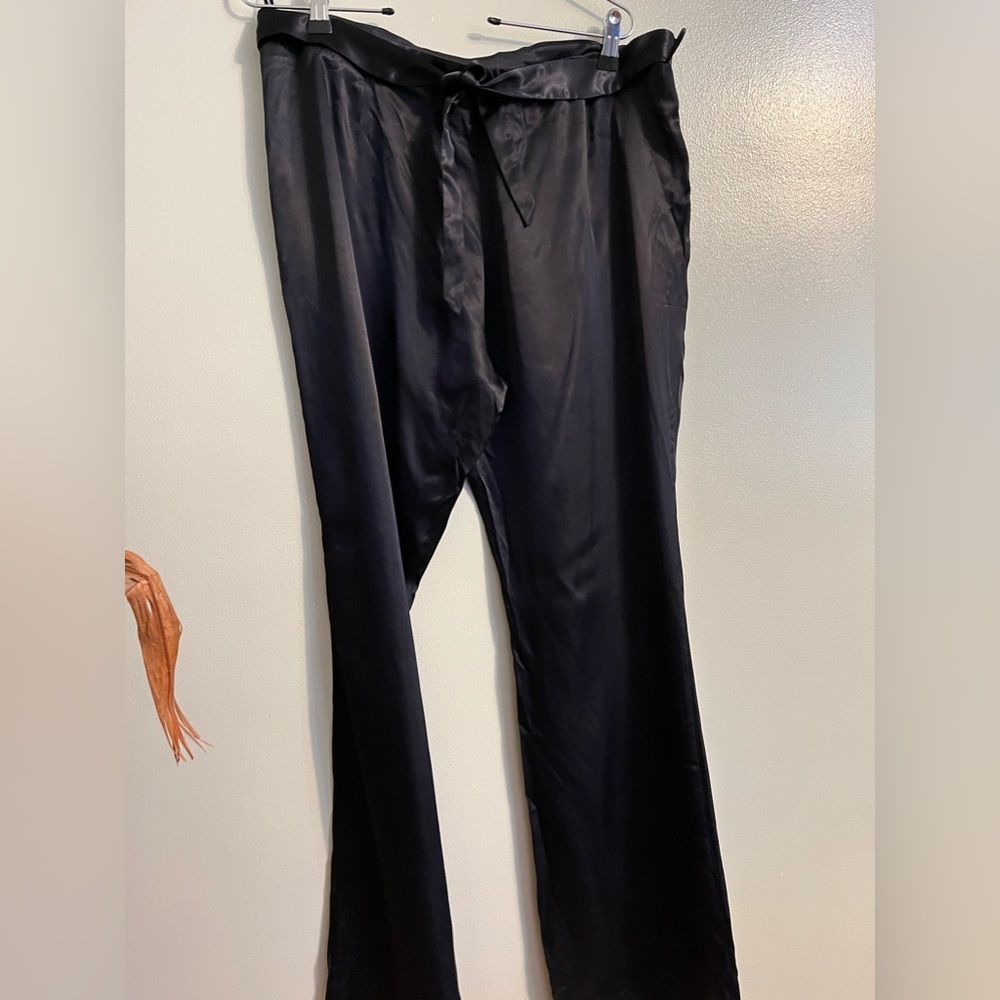 Zara Black Satin pants with tie waist